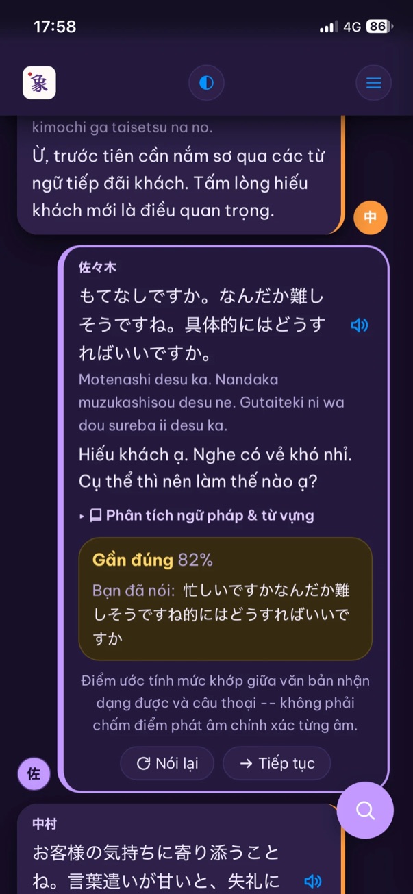 Nói phần của bạn trong những đoạn hội thoại thật